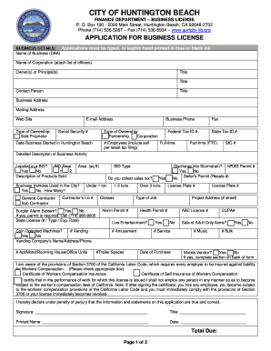 Huntington Beach Business License Renewal  Form