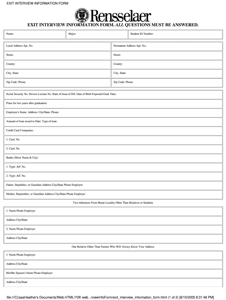  Exit Interview Form 2000-2024