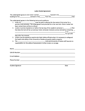 Locker Rental Agreement DOC Required Parentguardian Consent Form for Minor Applying for Campus Housing Uaa Alaska
