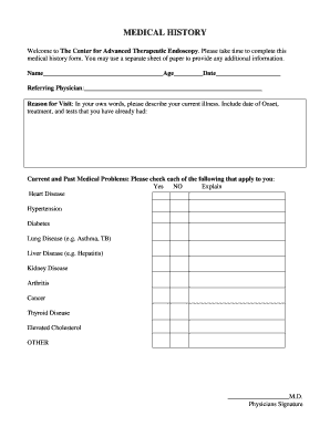 Microsoft Word Medical History Form