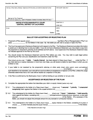 Central District California Bankruptcy Form B14 Ballot