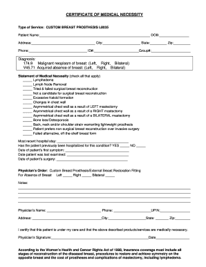 Cmn for Breast Prosthesis Form