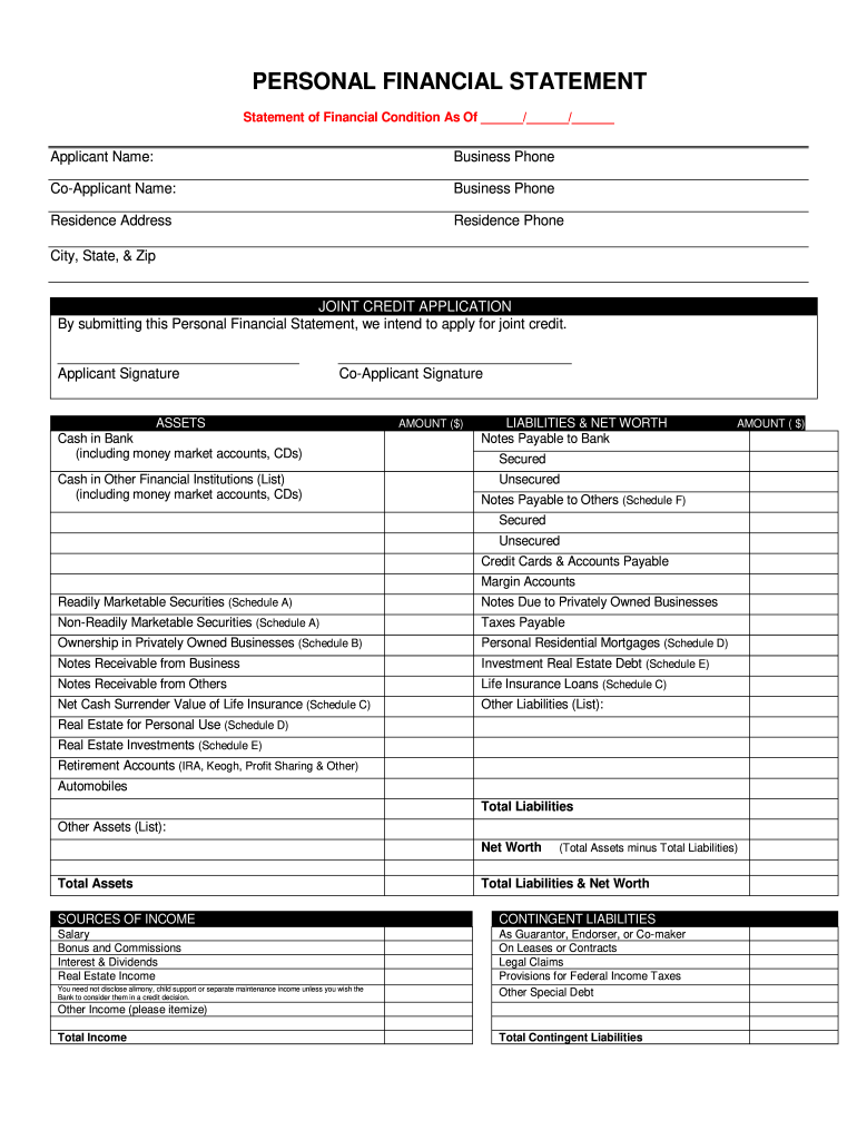 Personal Financial Statement  Form
