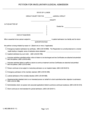  Petition for Involuntary Admission Illinois Example 2011