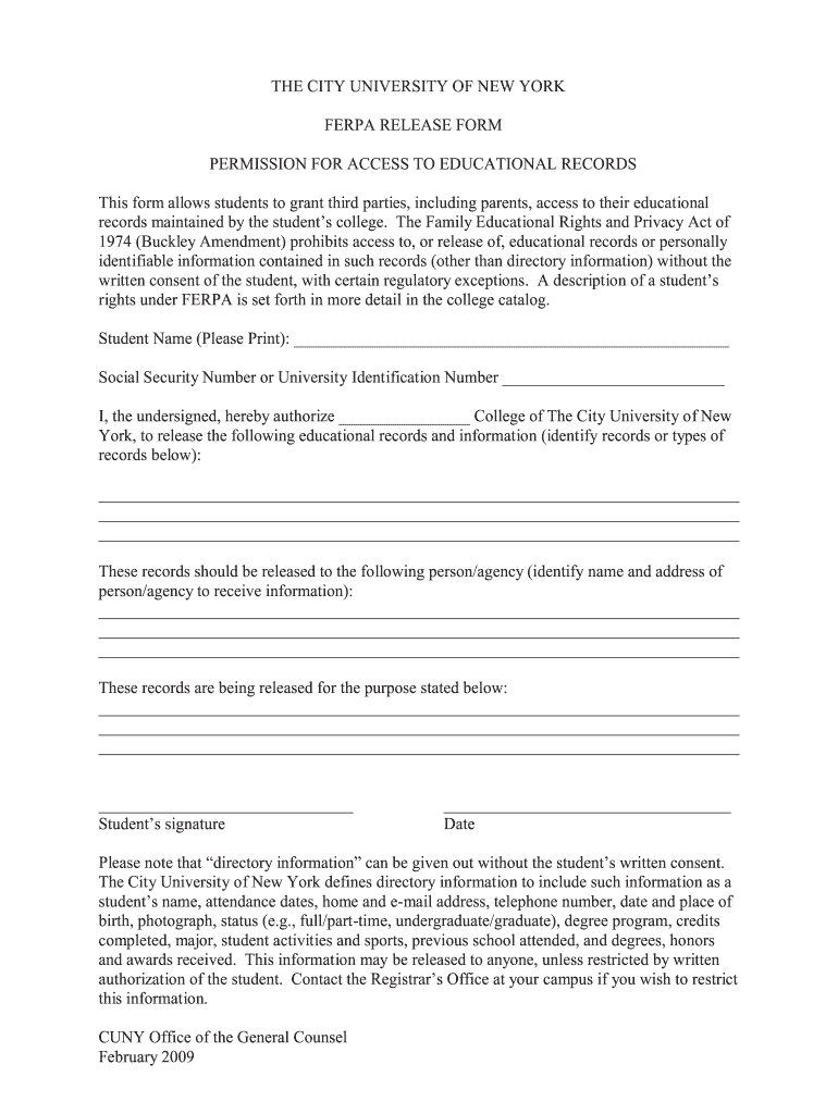 Cuny Ferpa Release Form