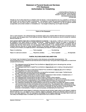Statement of Funeral Goods and Services Template  Form