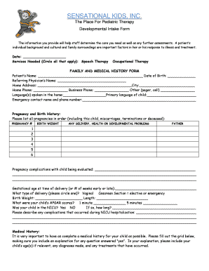 Sensational Kids Therapy Form