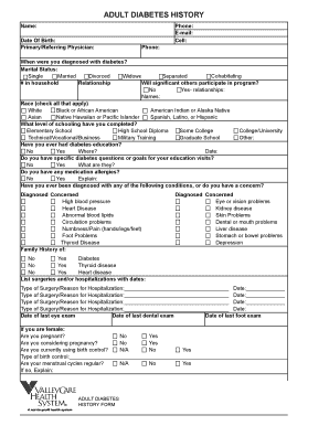 Diabetes History Form