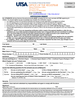 Utsa Certification Request Form