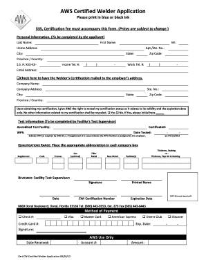 Aws Welding Certification  Form