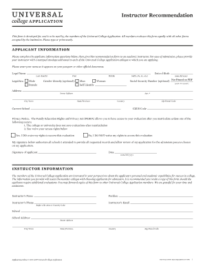Instructor Recommendation Universal College Application  Form