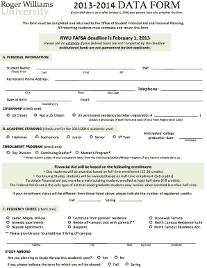 Rwu Data Form