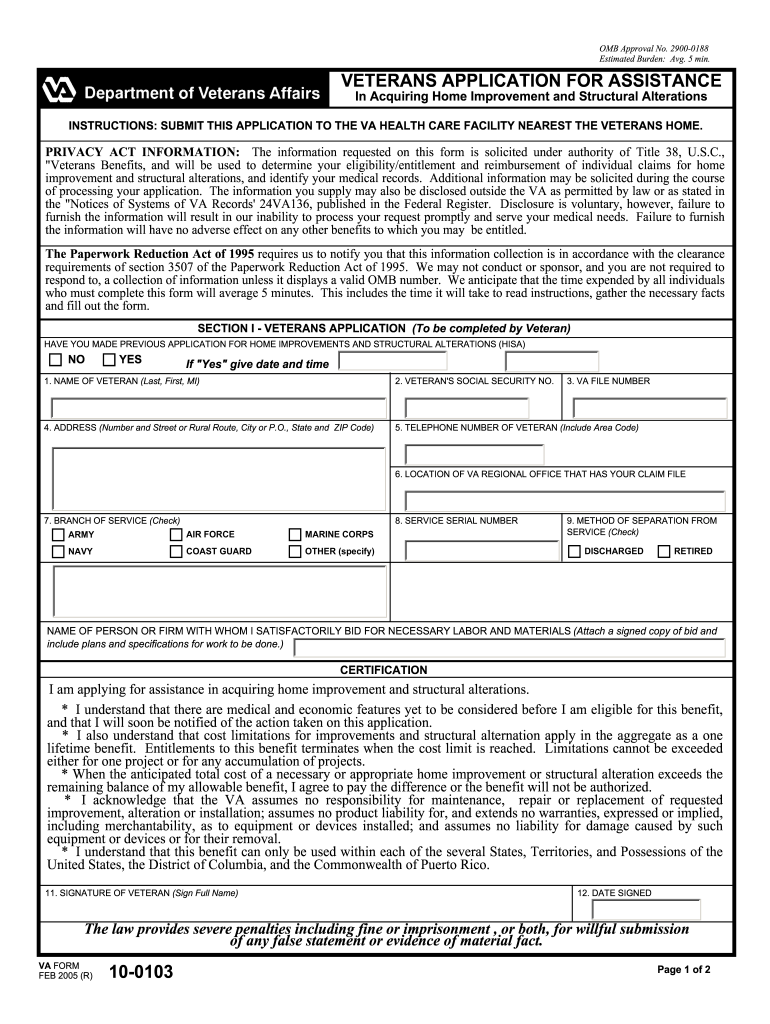 Va Form 10 0103