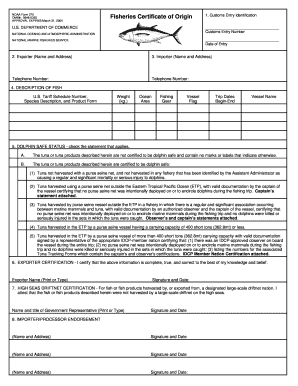 Fisheries Certificate of Origin  Form