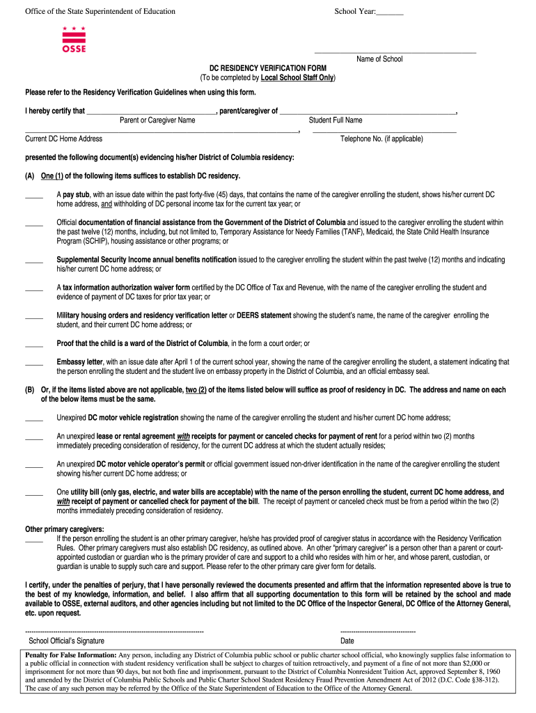 Dc Residency Verification Form