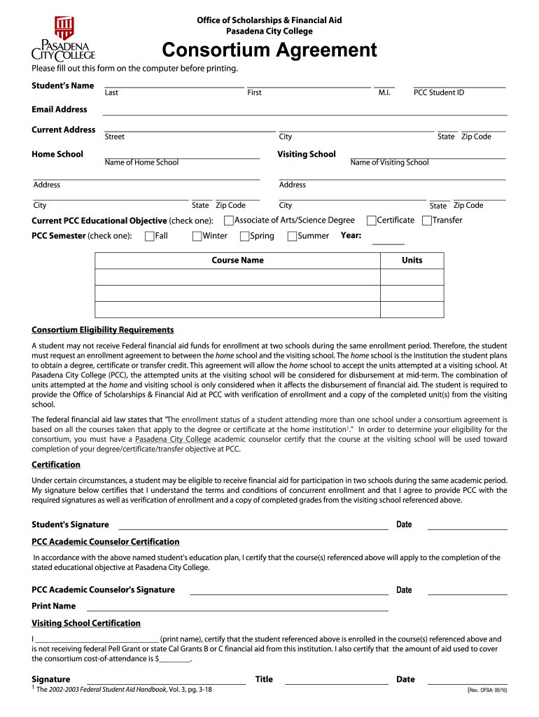 Get and Sign California Community College Cornsortium Agreementpasadena City College 2010-2022 Form