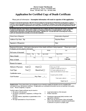 Colorado Records Death Certificate  Form