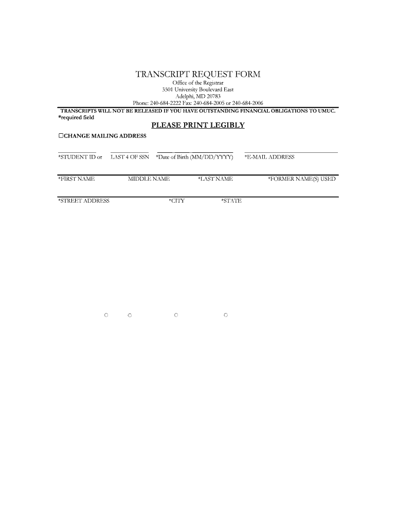 University of Maryland University College Transcripts  Form