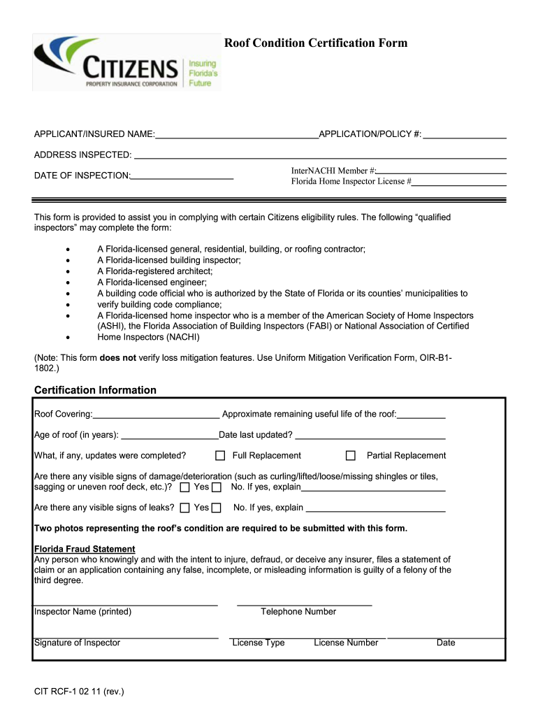  Blank Roof Inspection Form 2011