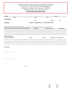 2 Substitute Teacher Application Stark County Educational Service Starkcountyesc  Form