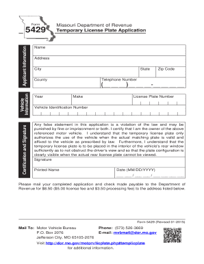  Printable Temporary License Plate Template Missouri 2014