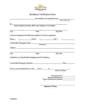 Residency Verification Form Volusia