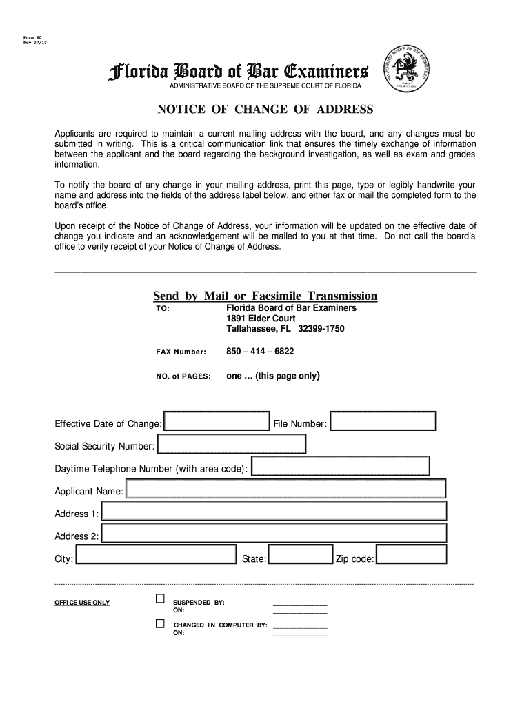  Florida Board Change Address 2010-2023