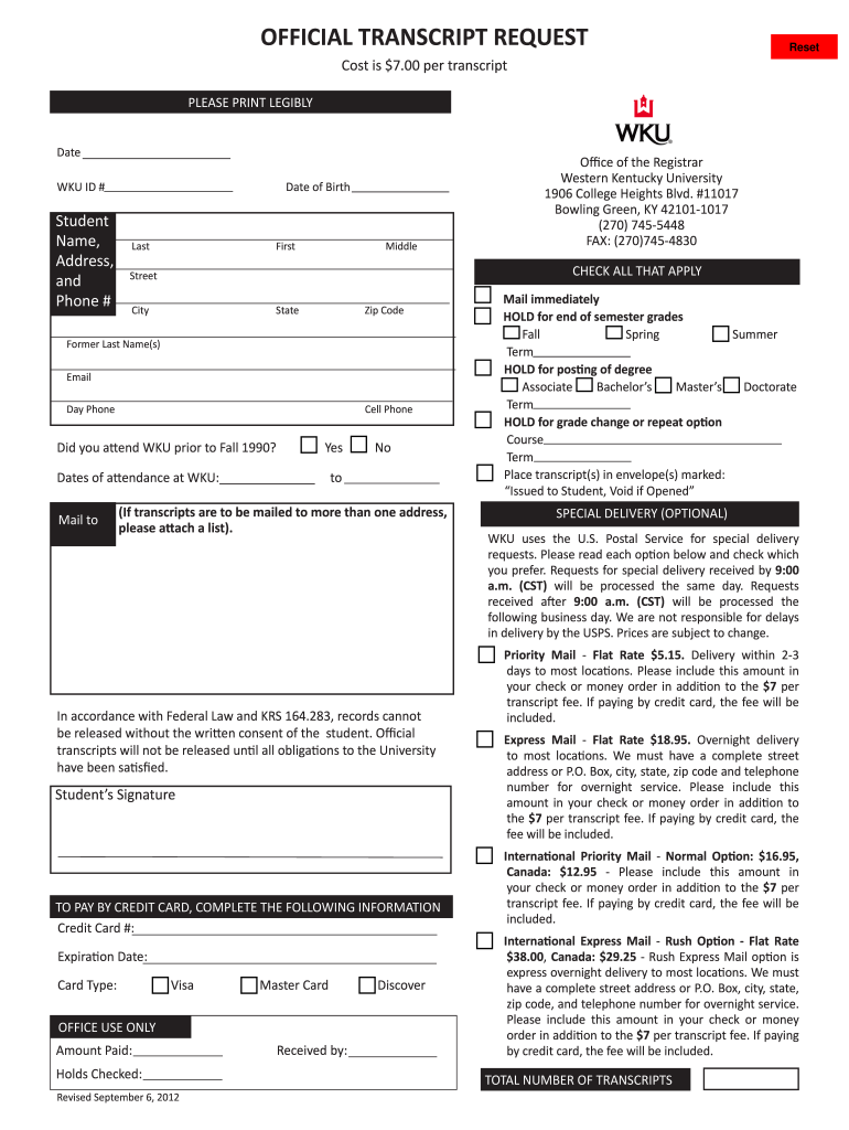  Wku Transcript  Form 2012
