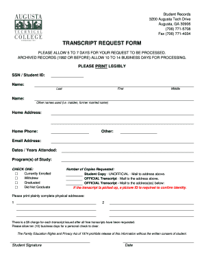 TRANSCRIPT REQUEST FORM Augustatech