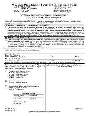 Form 2271, Application for Private Security Permit Department of Dsps Wi