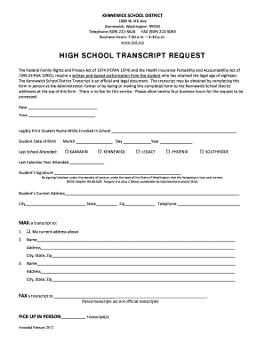 Kennewick School District Transcripts Form