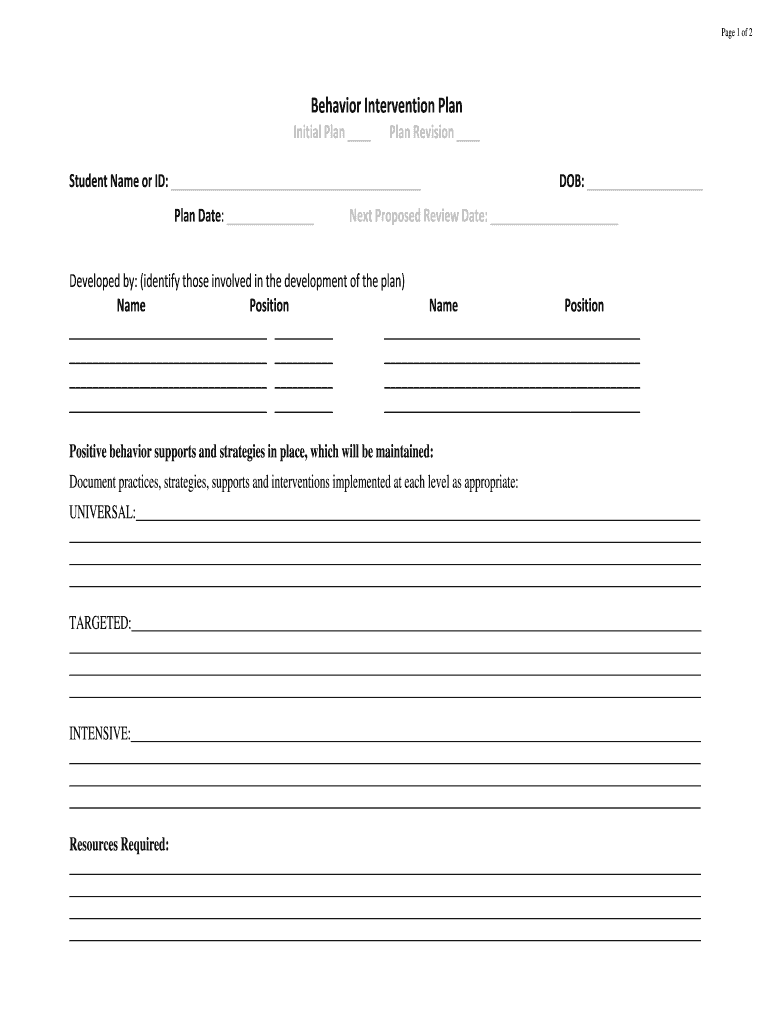 Behavioral Intervention Plan  Form