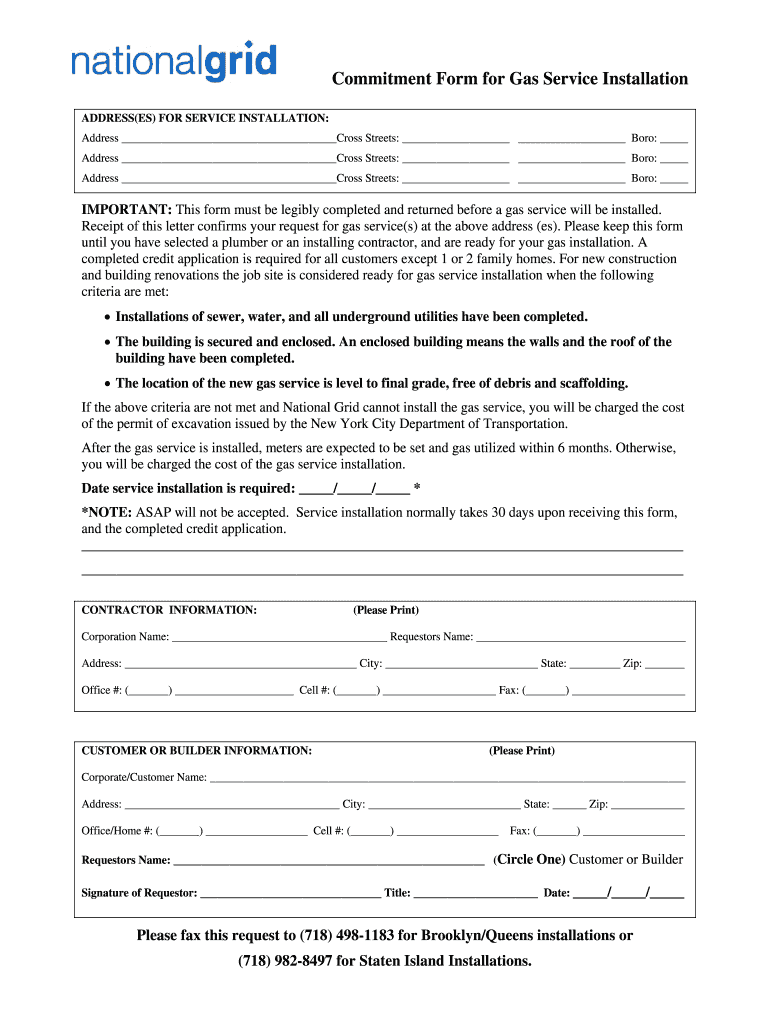 National Grid Gas Load Form