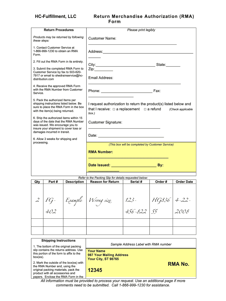 Rma Form Template