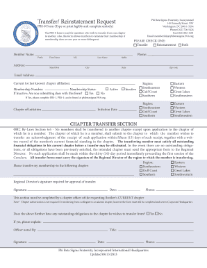  Transfer Reinstatement Request PBS 8 Form Type or Print Legibly and Complete Entirely 145 Kennedy Street, NW Washington, DC 2001 2013-2024