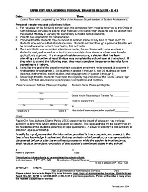 Personal Transfer Form Rapid City Area Schools Public Rcas