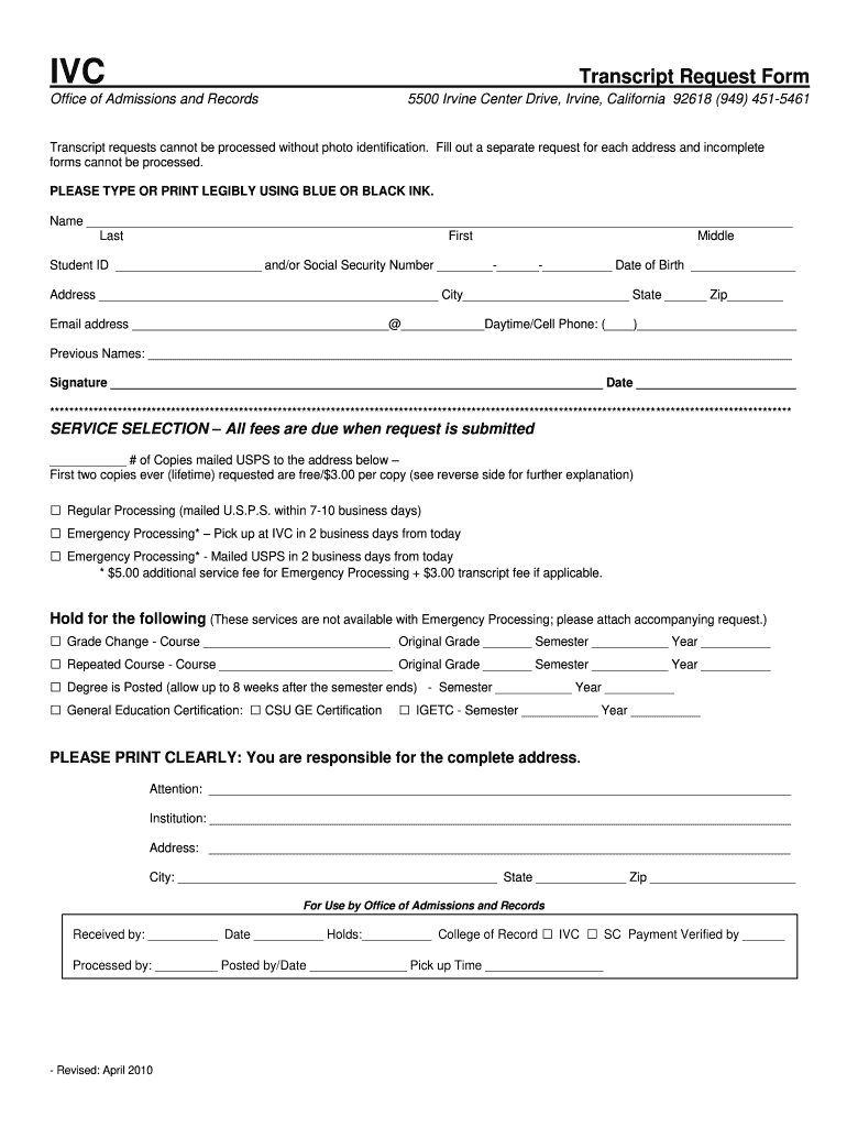 Get and Sign Ivc Transcript 2010-2022 Form