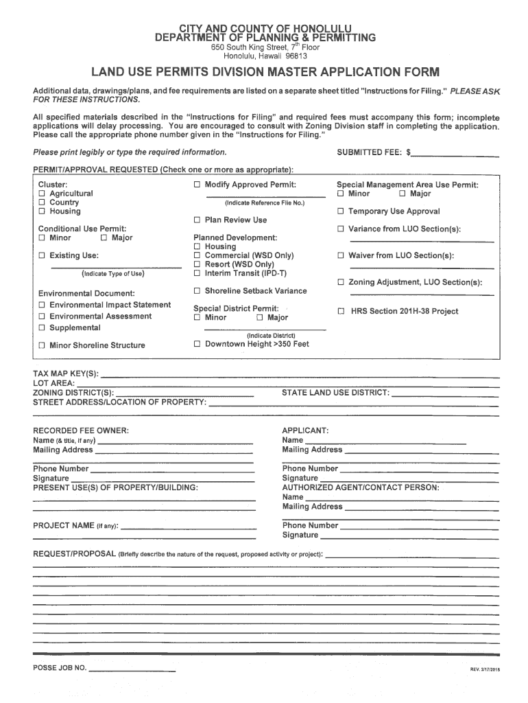 Get and Sign Land Use Permits Division Master Application Form 2015-2022