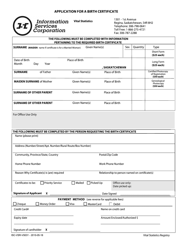  Saskatchewan Birth Certificate 2010-2024