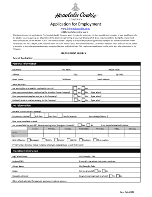 Honolulu Cookie Company  Form