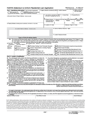 Hud Va Addendum to Uniform Residential Loan Application