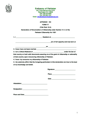 Pakistan Renunciation Certificate Sample  Form