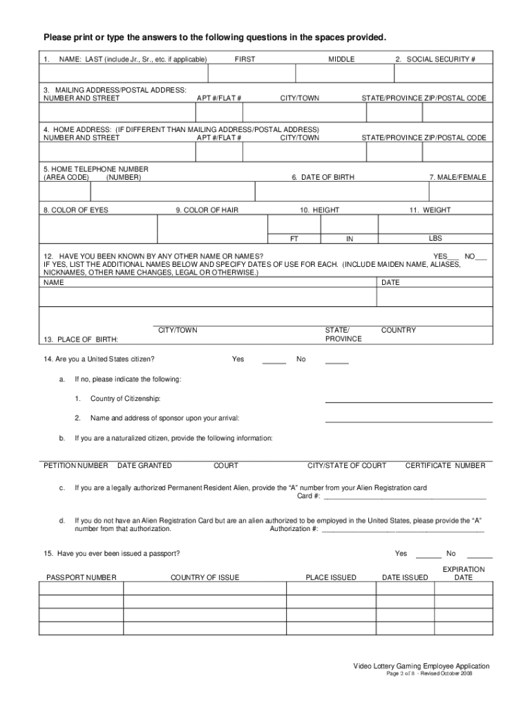 Nys Gaming Employee License  Form