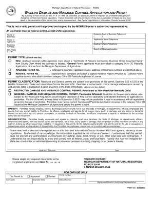 Michigan Nuisance Animal Permit  Form