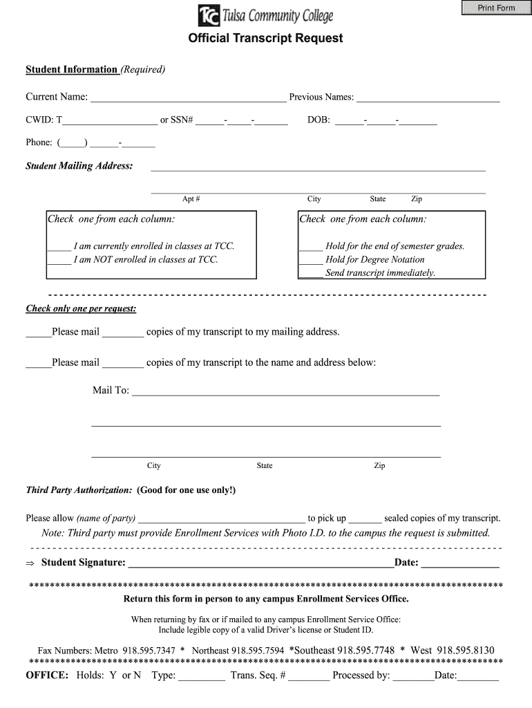 Valid Tulsa Community College Login Info  Form