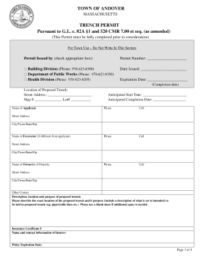 Andover Ma Trench Permit Form