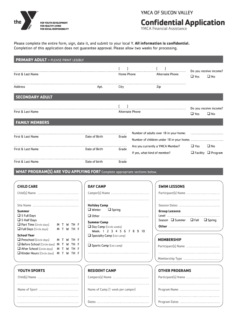 Ymca Financial Assistance Application  Form