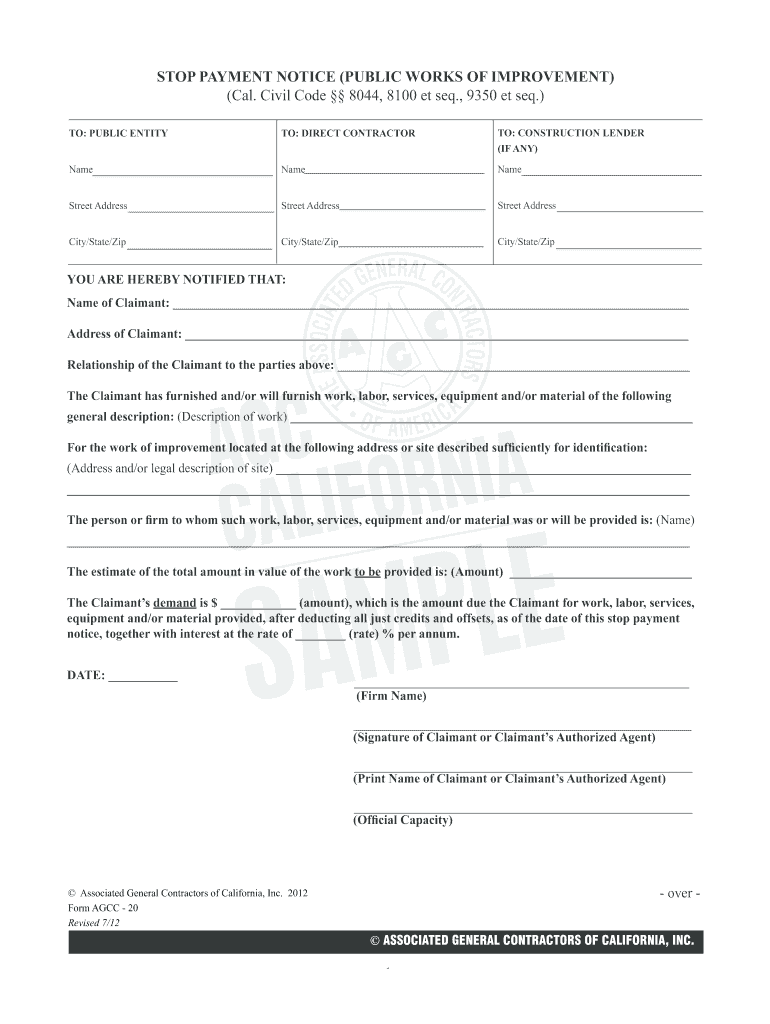 California Stop Notice Form