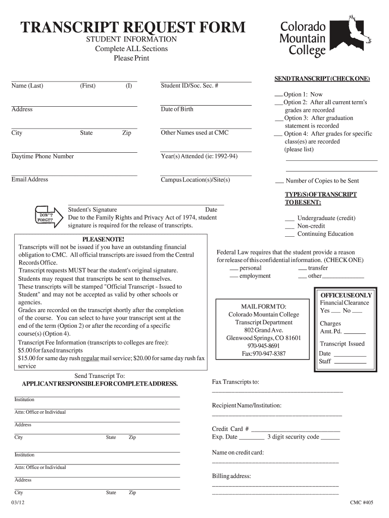  Mountain College Transcript Request 2012-2024