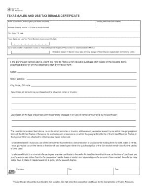 Texas Resale Certificate  Form